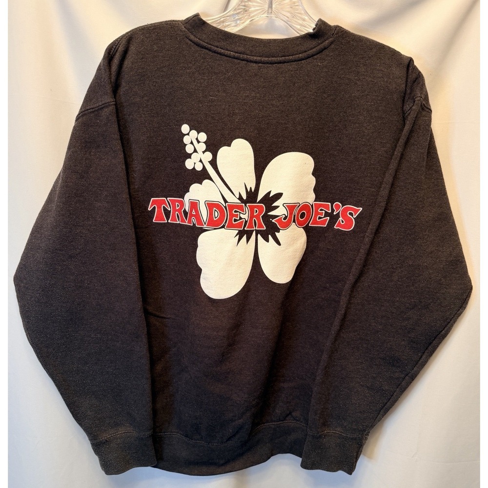 Vintage Trader Joe's Sweatshirt Men's Small Gray Flower Print Crewneck Logo Y2K